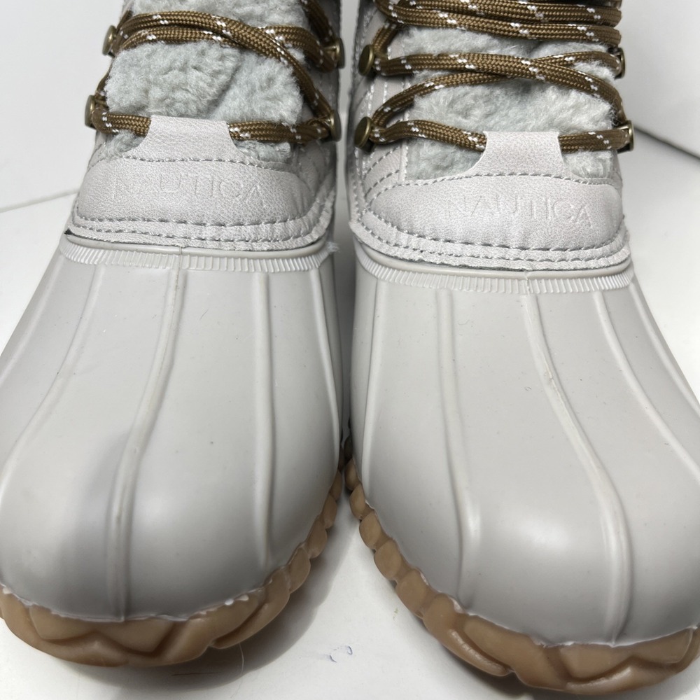Nautica Women's Faux Shearling Duck Boots Gray Quilted Winter Rain Size 7β NWT